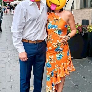 VENUS Orange and Blue Asymmetrical Dress